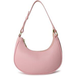 Women Light Pink Retro Classic Clutch Shoulder Tote Hand Bag With Zipper Closure